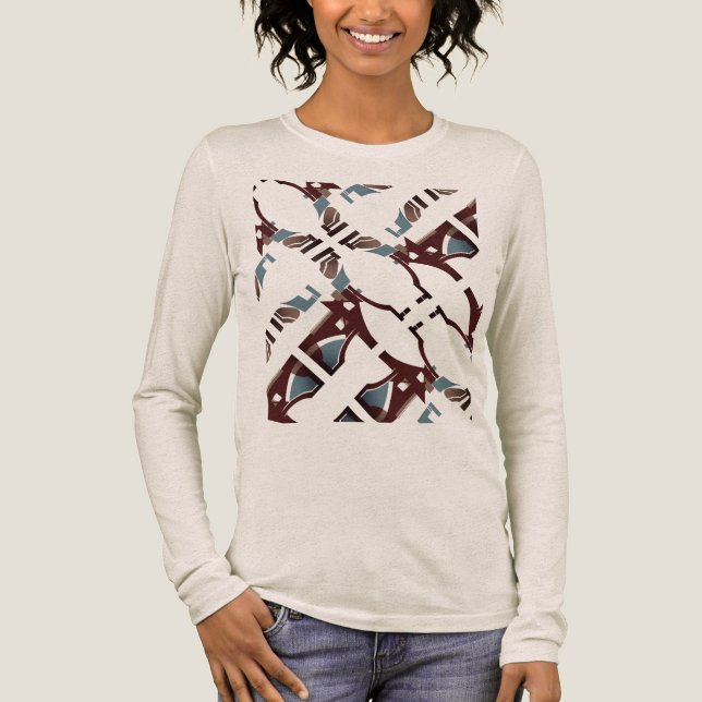 Brauner Blaue Diagonale Wirbel Abstrakt Mittelmeer Tri-Blend Shirt (Vorderseite)