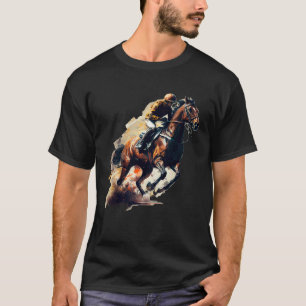 Brauner Blaze Pferd und Jockey Rennen T-Shirt