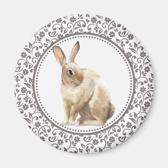 Brauner Blumen Osterhase Magnet (Vorne)