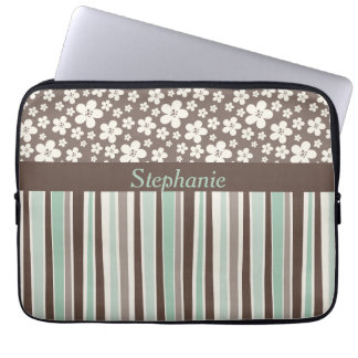 Brauner Blumenstreifen Personalisierter Laptop-Sie Laptopschutzhülle