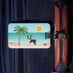Brauner Boston Terrier an einem tropischen Sommers Gepäckanhänger