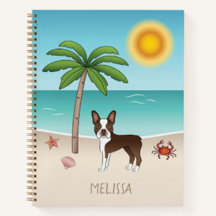 Brauner Boston Terrier an einem tropischen Sommers Notizbuch