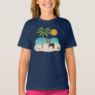 Brauner Boston Terrier an einem tropischen Sommers T-Shirt