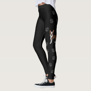 Brauner Boston Terrier Süßer Cartoon-Hund & Pfoten Leggings