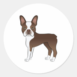 Brauner Boston Terrier Süßer Cartoon-Hund Runder Aufkleber