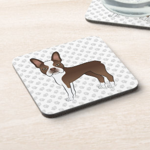 Brauner Boston Terrier Süßer Cartoon-Hund und grau Getränkeuntersetzer