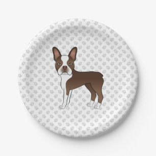 Brauner Boston Terrier Süßer Cartoon-Hund und grau Pappteller