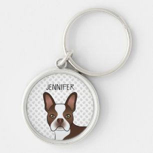 Brauner Boston Terrier Süßer Cartoon-Hundskopf & N Schlüsselanhänger