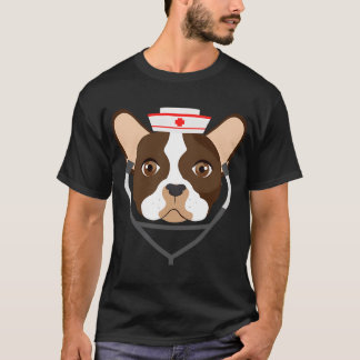 Brauner Bulldogge mit Schwesternmütze, Süß für Kra T-Shirt