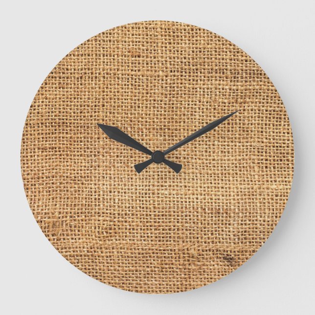 Brauner Burlap-Sack: Texturierter Stoff Hintergrun Große Wanduhr (Vorderseite)