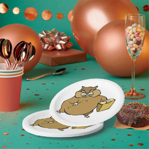 Brauner Cartoon-Hamster mit Käse Pappteller