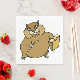 Brauner Cartoon-Hamster mit Käse Serviette