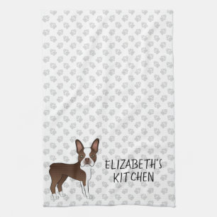 Brauner Cartoon-Hund Boston Terrier & Benutzerdefi Geschirrtuch