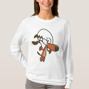 Brauner Cartoon-Hund springt Seil跳绳 T-Shirt