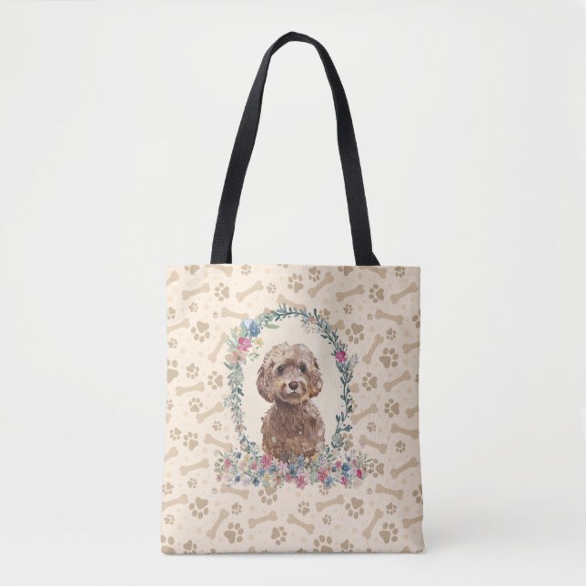 Brauner Cockapoo Dog Pfosten Print & Dog Bone Nied (Vorderseite)