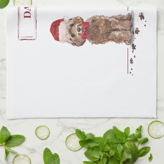 Brauner Cockapoo Lustiger Weihnachtshund und Baum Geschirrtuch (Gefaltet)