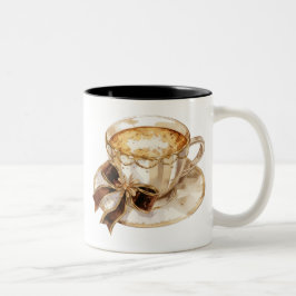 Brauner Coquette-Hot-Coffee-Illustration Zweifarbige Tasse