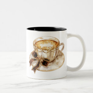 Brauner Coquette-Hot-Coffee-Illustration Zweifarbige Tasse