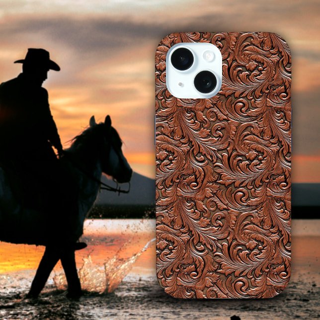 Brauner Cowgirl Cowboy mit Blumenwerkstoff aus Led Case-Mate iPhone Hülle (Brown cowgirl cowboy floral tooled leather western Case-Mate iPhone case)