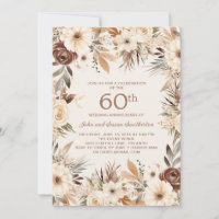 Brauner Cream Watercolor Floral 60 Jahre Jubiläum