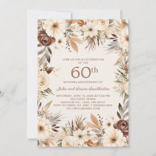 Brauner Cream Watercolor Floral 60 Jahre Jubiläum Einladung