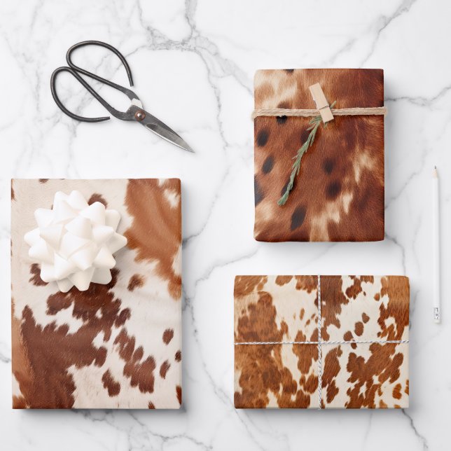Brauner Creme Cowhide Western Geschenkpapier Set (Vorderseite)