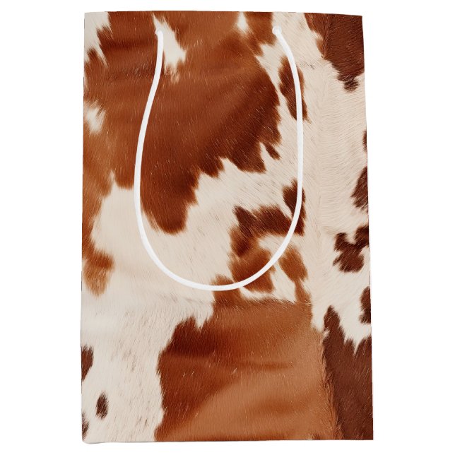 Brauner Creme Cowhide Western Mittlere Geschenktüte (Vorderseite)