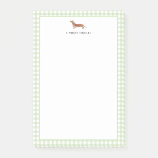 Brauner Dachshund grüne Gingham-Rahmen personalisi Post-it Klebezettel