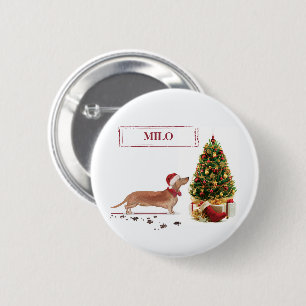 Brauner Dachshund Lustiger Weihnachts Hund mit Bau Button