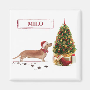 Brauner Dachshund Lustiger Weihnachts Hund mit Bau Magnet