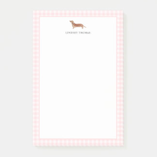 Brauner Dachshund Rosa Gingham-Rahmen Personalisie Post-it Klebezettel