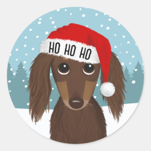 Brauner Dachshund Weihnachtsmann Süßer Wiener Hund Runder Aufkleber