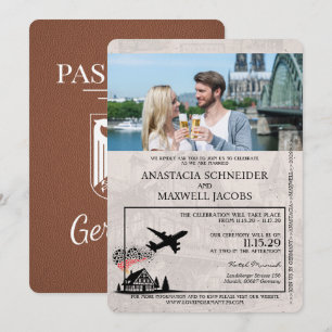 Brauner Deutschland Reisepass Hochzeit Einladung