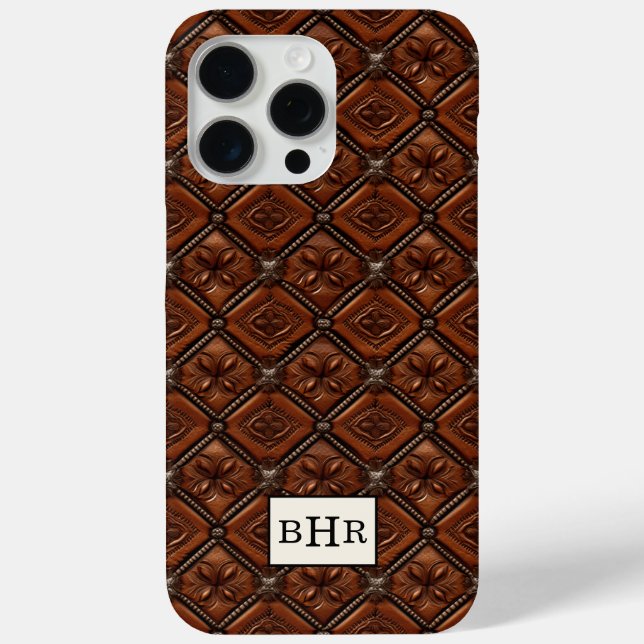 Brauner Diamant-Leder mit Monogramm Case-Mate iPhone Hülle (Rückseite)