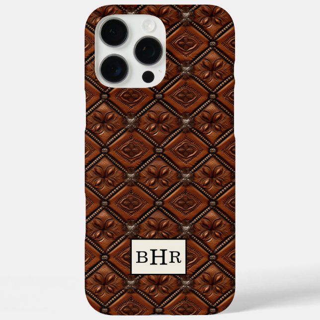 Brauner Diamant-Leder mit Monogramm Case-Mate iPhone Hülle (Rückseite)