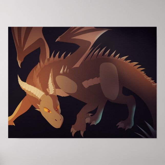 Brauner Drache Fantasy Art Poster (Vorne)