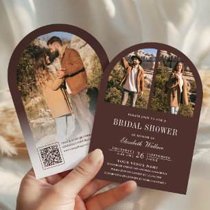 Brauner Espresso-Bogen-Foto-QR-Code-Junggesellinne Einladung