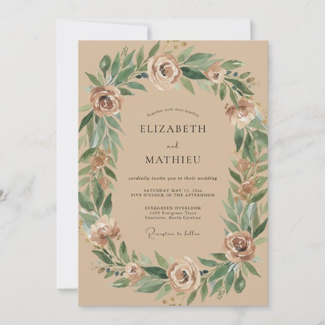 Brauner Eukalyptus-Kranz Hochzeit Einladung (Vorderseite)