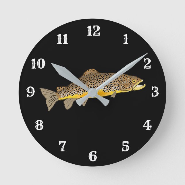 Brauner Forellenfisch Runde Wanduhr (Vorderseite)