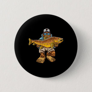 Brauner Forellenfluss Fischerei Bigfoot Jagd Fisch Button