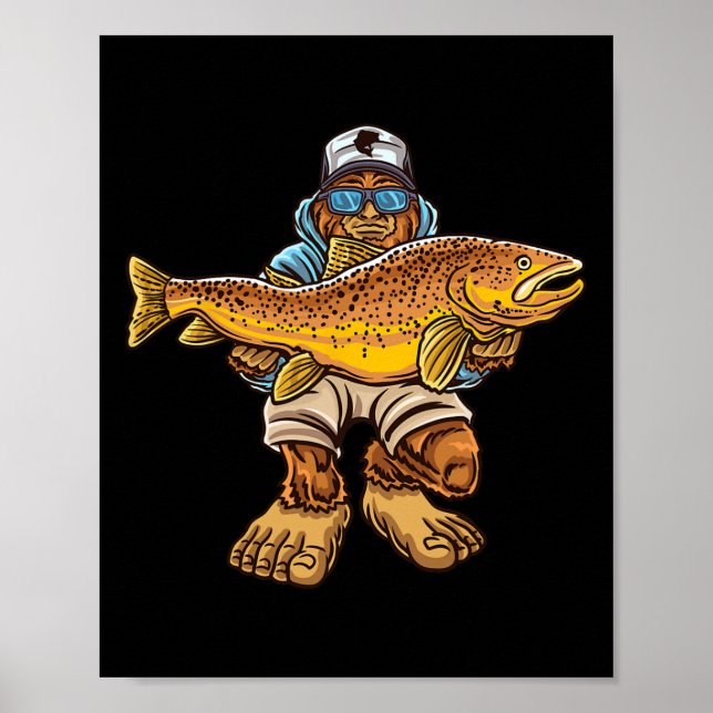 Brauner Forellenfluss Fischerei Bigfoot Jagd Fisch Poster (Vorne)