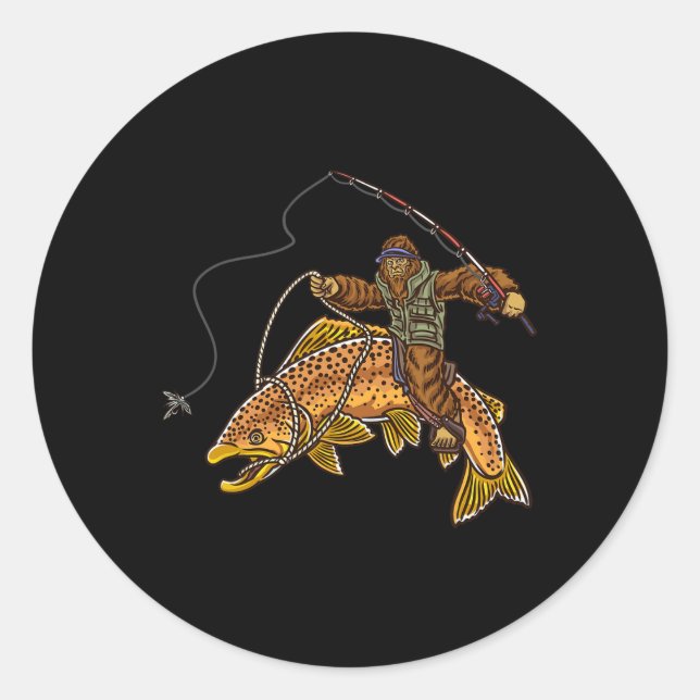 Brauner Forellenfluss Fischerei Bigfoot Jagd Fisch Runder Aufkleber (Vorderseite)