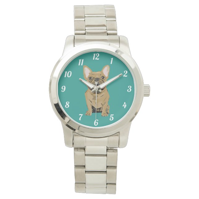Brauner Französische Bulldogge Armbanduhr (Vorderseite)