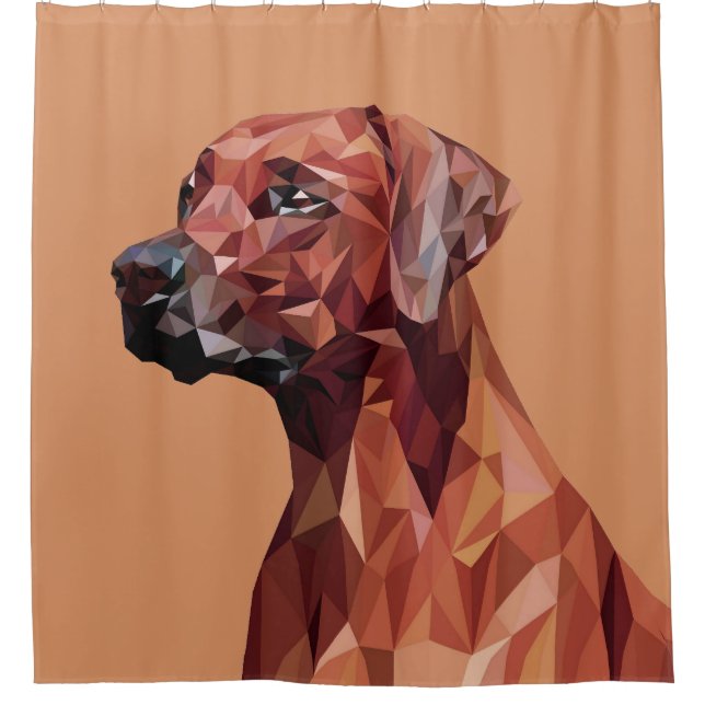 Brauner geometrischer Hund auf braun Duschvorhang (Vorderseite)