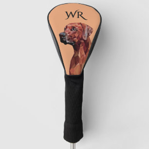Brauner geometrischer Hund auf braunem Monogramm Golf Headcover