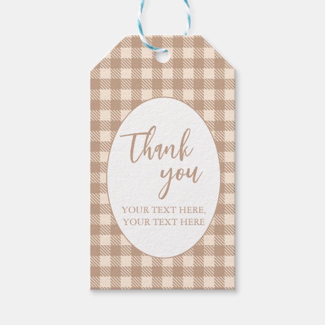 Brauner Gingham-Preppy-Farmer-Markt Geschenkanhänger (Vorderseite)