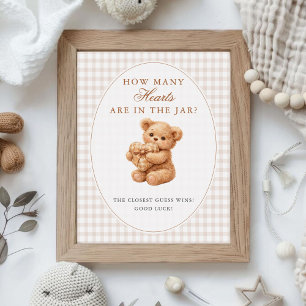 Brauner Gingham Teddybär Neutrale Babyparty Papier Poster