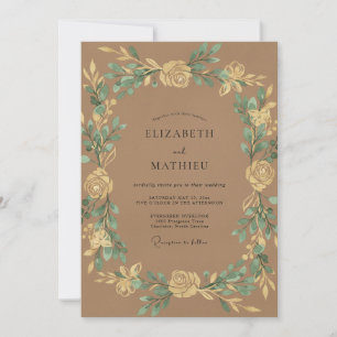 Brauner Goldener Kranz Hochzeit Einladung