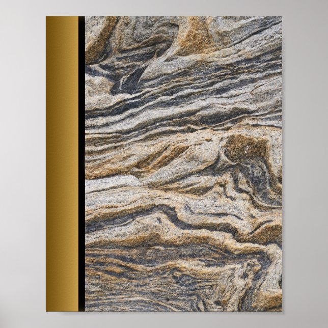 Brauner grauer Marmorstein - Schwarz-Gold-Grenze K Poster (Vorne)