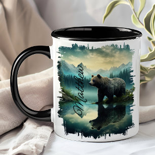 Brauner Grizzlybär Waldreflexion Tasse